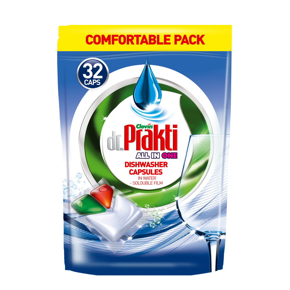 Kapsułki proszkowo - żelowe do zmywarek dr.Prakti Desinfection 32 szt x 12 gram All in one trzykomorowe | Sklep CLOVIN