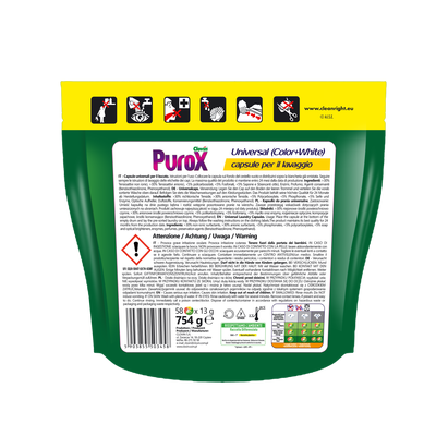 Kapsułki żelowe do prania PUROX TriCaps color 58szt tył