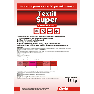 TEXTILL SUPER – koncentrat piorący o podwyższonej skuteczności wypierania tłustych plam 15 KG