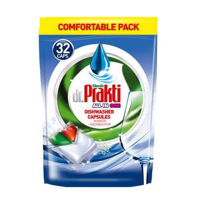 Kapsułki proszkowo - żelowe do zmywarek dr.Prakti Desinfection 32 szt x 12 gram All in one trzykomorowe